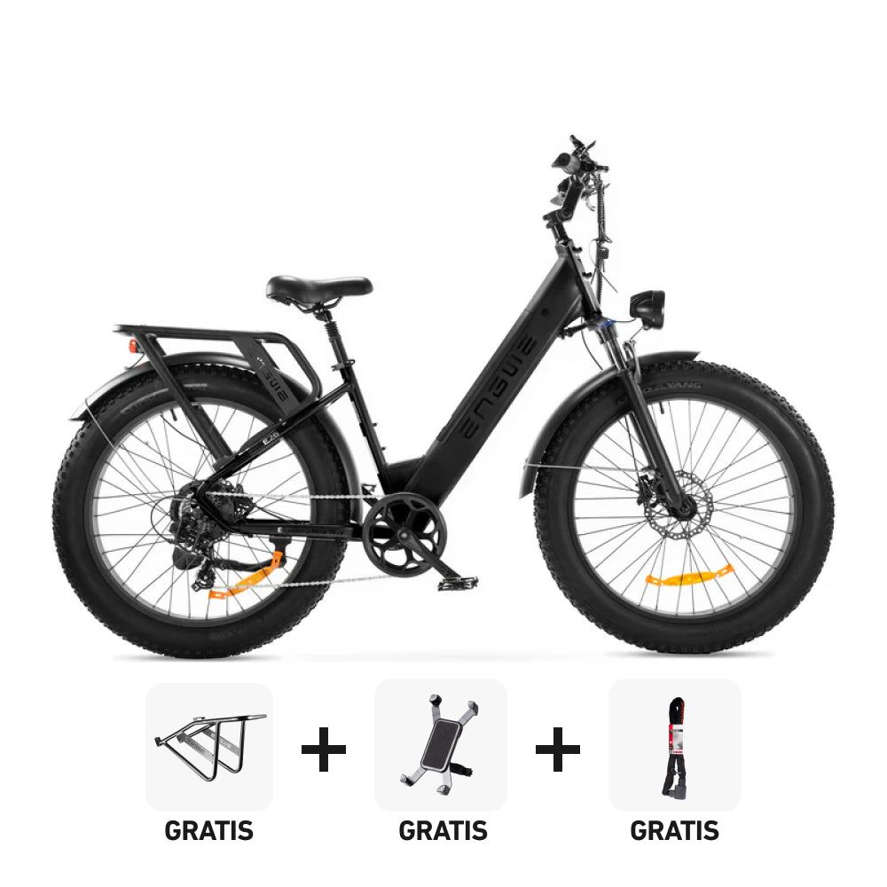 Black Friday Super Deal! | ENGWE E26 - Lage Instap - Zwart + Bagagedrager + Kettingslot + Telefoonhouder - fatbikeskopen.nl