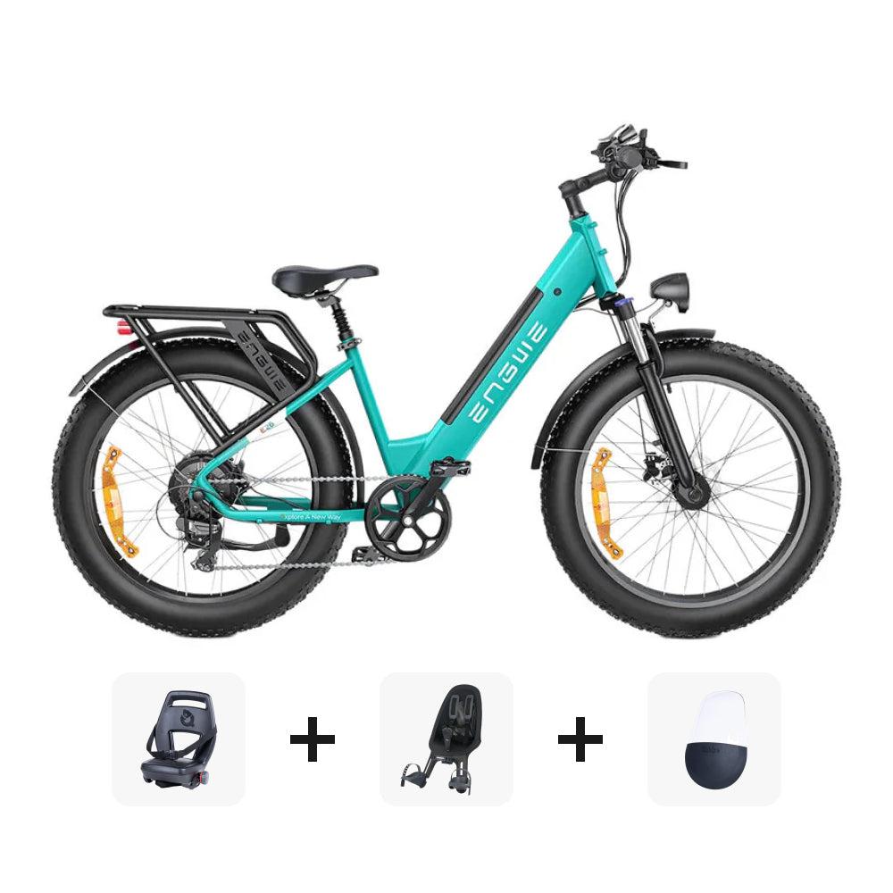 ENGWE E26 Family DEAL - Lage instap - Blauw + kinderzitjes en windscherm - fatbikeskopen.nl