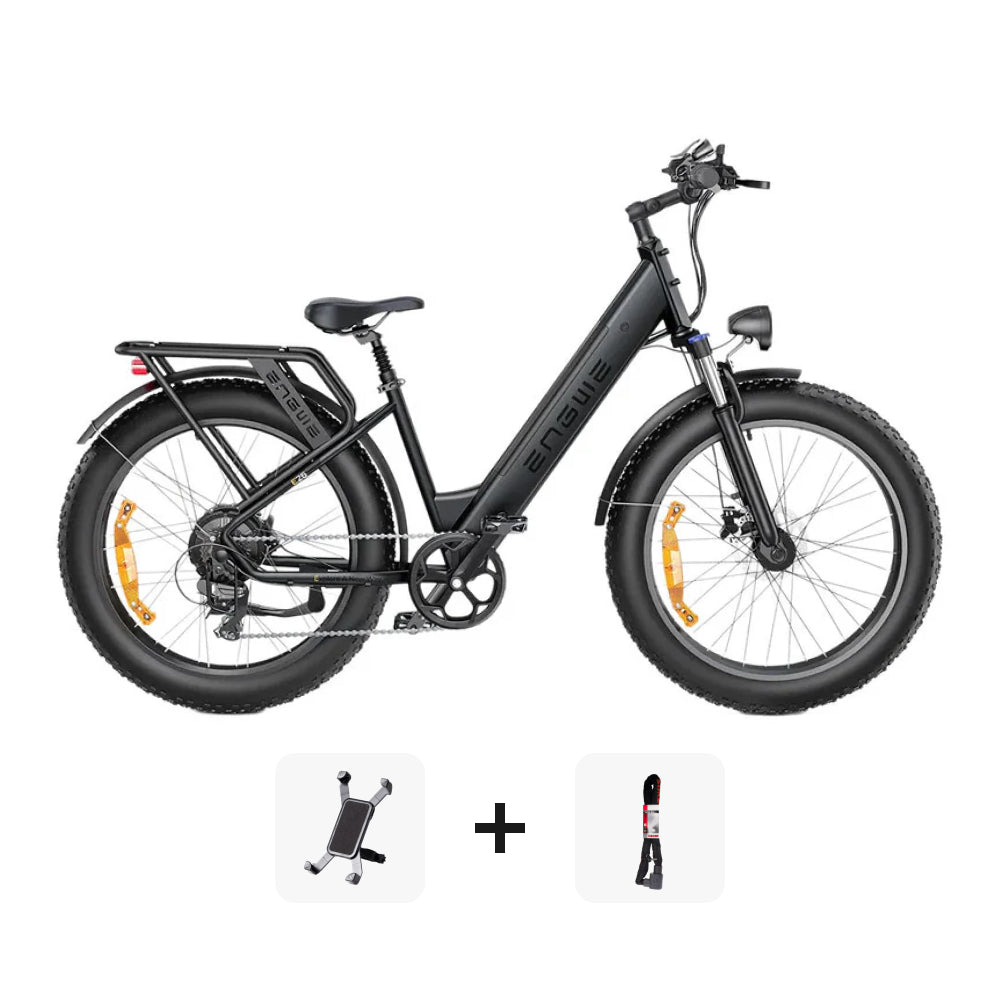 ENGWE E26 SUPER DEAL - Lage instap - Zwart + ART 2 kettingslot + telefoonhouder - fatbikeskopen.nl