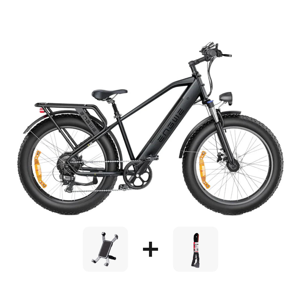 ENGWE E26 SUPER DEAL - hoge instap - Zwart + ART 2 kettingslot + telefoonhouder - fatbikeskopen.nl