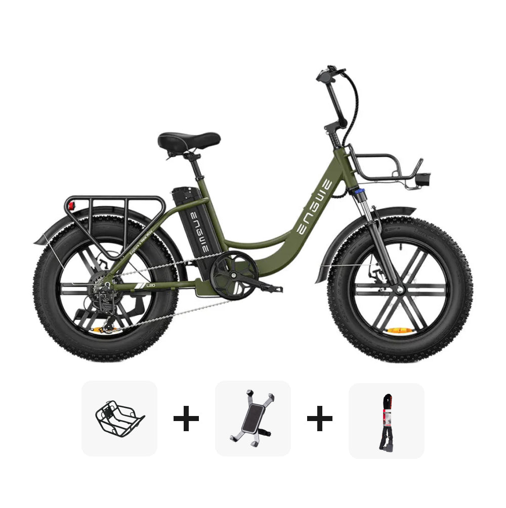 ENGWE L20 SUPER DEAL - Lage instap - Groen + Voorrekje + Telefoonhouder + ART 2 Slot - fatbikeskopen.nl