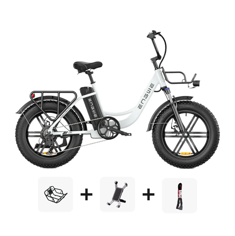 ENGWE L20 SUPER DEAL - Lage instap - Wit + Voorrekje + Telefoonhouder + ART 2 Slot - fatbikeskopen.nl