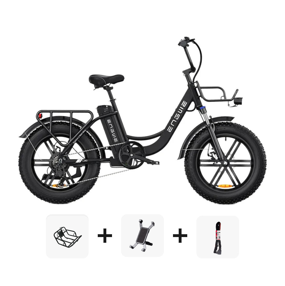 ENGWE L20 SUPER DEAL - Lage instap - Zwart + Voorrekje + Telefoonhouder + ART 2 Slot - fatbikeskopen.nl