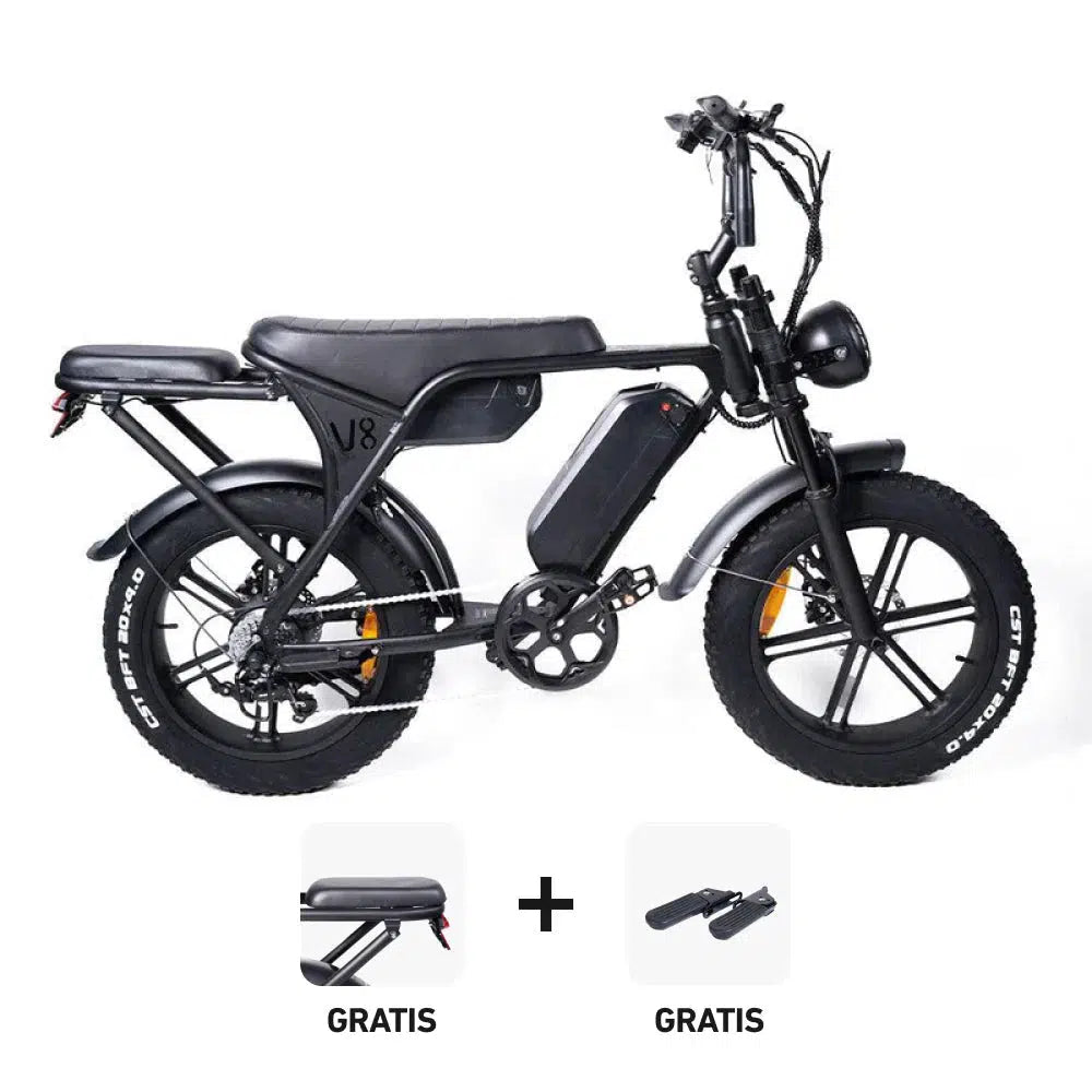 OUXI V8 MAX (3.0)- Super DEAL - zwart + Achterzitje + Voetsteuntjes - fatbikeskopen.nl